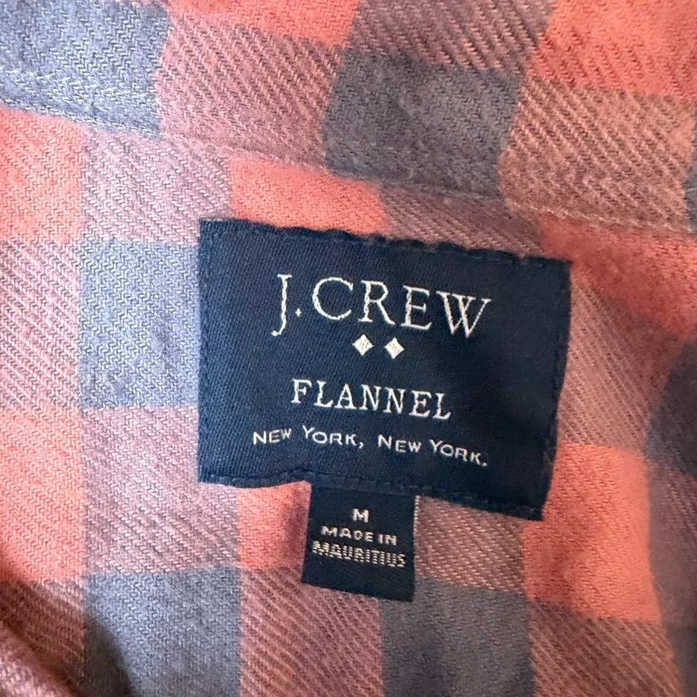 J. Crew Men's Coral and Navy Plaid Shirt
